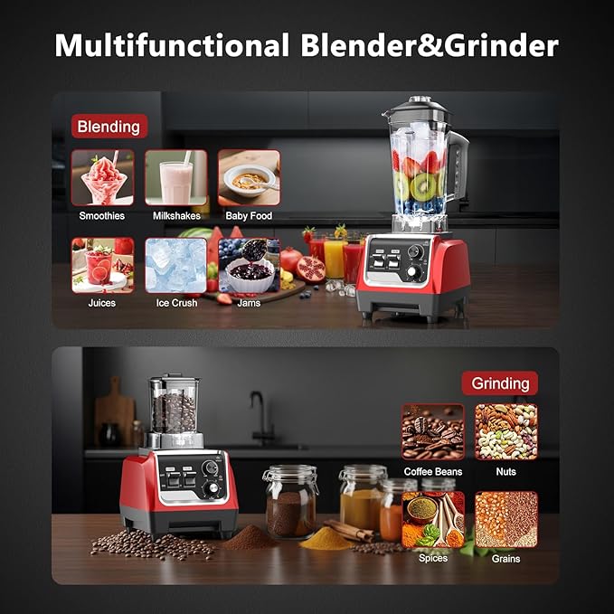 1800W Blender for Smoothies 70 oz Large Capacity Countertop Blenders with 20 oz Grinding Cup - 28000RPM High Speed Kitchen Blender for Ice Crushing Frozen Drinks Milkshakes &amp Puree