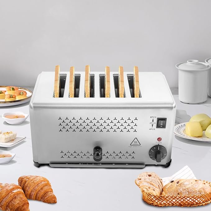 Toaster 6 Slice Commercial Toaster Bread Baking Machine5Temperature Control Bread Baking Machine with Crumb Tray for Home and Dessert Store(Patterned)