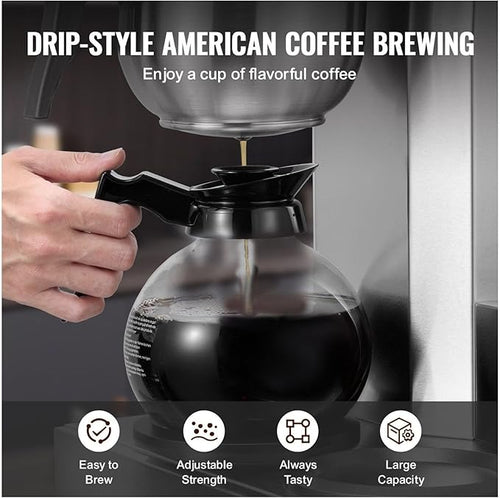 12 Cup Drip Coffee Maker with 3 Carafes &amp Warmers - Commercial Coffee Brewer for Office Restaurant Home - Stainless Steel