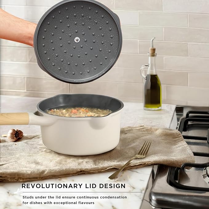 8Pcs Pots and Pans set Nonstick Cookware set Die-cast Aluminum cookware Kitchen Induction Pots and Pans cooking set Lid design PFOA-free Cream (ivory 8Pcs)