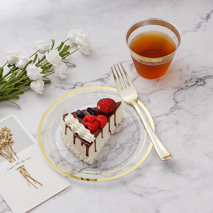BESTVIP 100PCS Clear Plastic Plate Disposable Party Plates with 50 Dinner and 50 Dessert Plates Plastic Plate for Party Wedding and Birthday