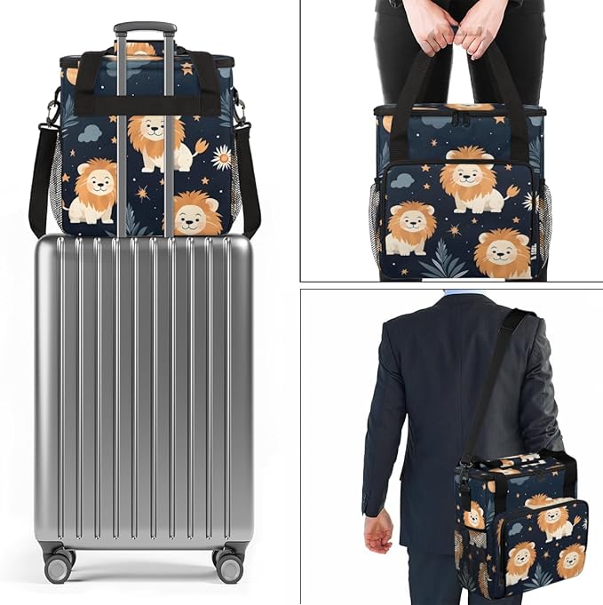 Cartoon Lion Coffee Maker Carrying Bag Cute Lion Travel Storage Bag Compatible with K-Mini or K-Mini Plus Single Serve Coffee Brewer Carrying Case with Multiple Pockets &amp Shoulder Strap