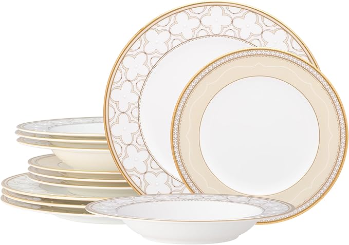Noritake Trefolio Gold 12-Piece Dinnerware Set Service for 4