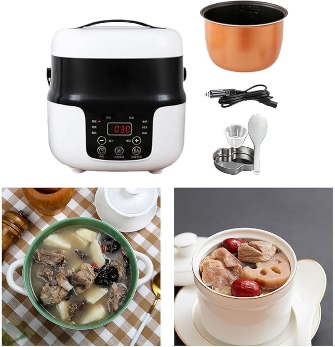 Travel Rice Cooker Rice Cooker for Car Meal Heater with Measuring Cup 2L Rice Cooker Electric Rice Cooker for Camping RV 12V to 24V(24V to 220V)