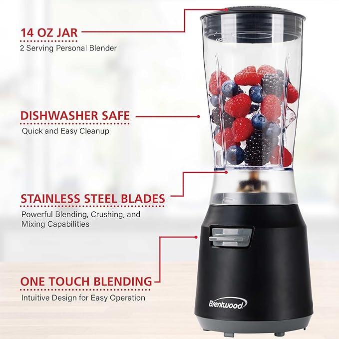 BRENTWOOD GEOJUG JB-191BK 180-Watt 14-Oz. Personal Blender (Black/Gray)