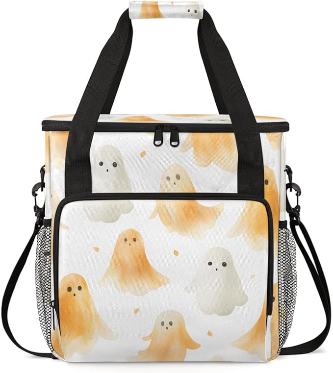 Modern Halloween Ghosts Coffee Maker Carrying Bag Travel Storage Bag Compatible with K-Mini or K-Mini Plus Single Serve Coffee Brewer Carrying Case with Multiple Pockets &amp Shoulder Strap