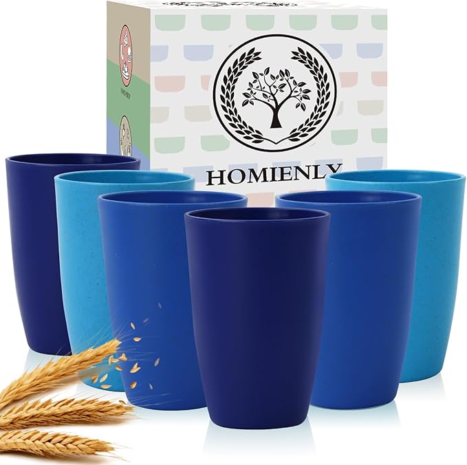 Homienly 10 inch Dinner Plates &amp 12 OZ Wheat Straw Cups &amp 26 OZ Salad Bowls-22 PCS Dinnerware Set Service for 6 Lightweight Plates and Bowls Set(Ocean Series)