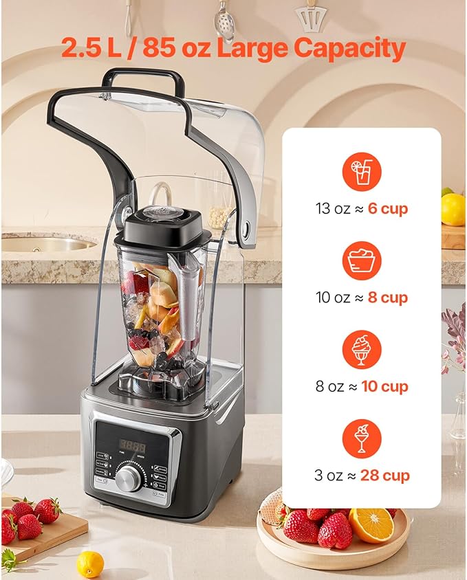 Happybuy 1400W Professional Blender for Smoothies 85 oz Capacity Multi-Functional Kitchen Blender with Noise Cover Perfect for Smoothies Milkshakes and Juices