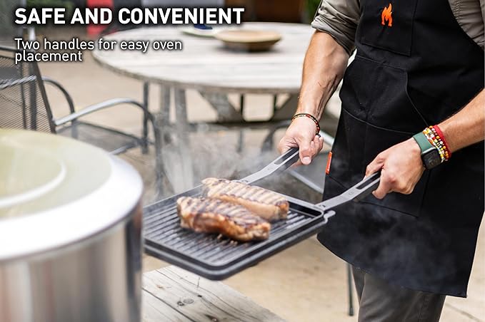 Solo Stove Pi Cast Iron 3-Piece Cookware Set | Incl. Round Skillet (305 cm) Reversible Grill/Griddle (292 x 33 cm) 2 Removable Handles Bamboo/Stainless Steel Base for Protection