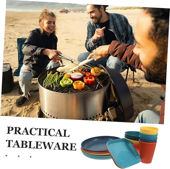 LIFKOME Sturdy Camping Dinnerware Set Plates Bowls Cups Black Pp for Outdoor Gathering