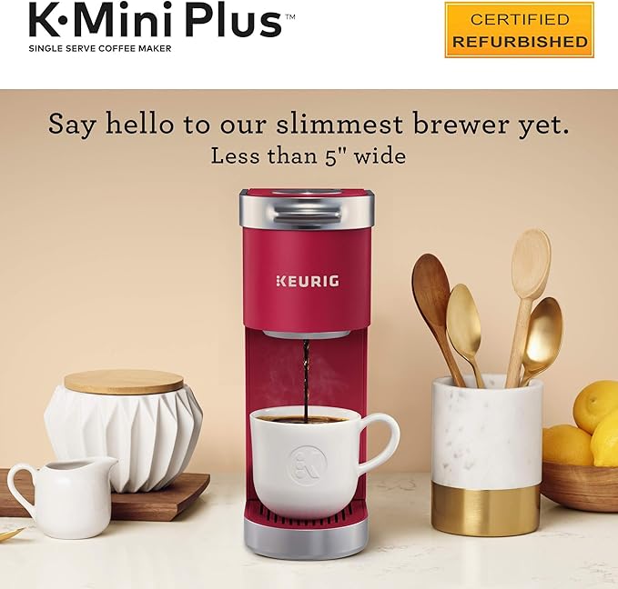Keurig K-Mini Plus Coffee Maker Certified Refurbished Cardinal Red (Renewed)