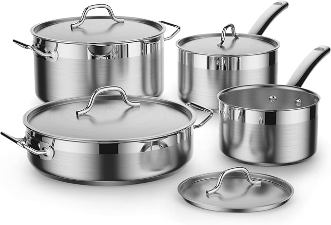 Cooks Standard Stainless Steel Kitchen Cookware Set Stockpot &amp Saucepans with Lids Professional Grade Pots and Pans 8 &amp 12 Quart