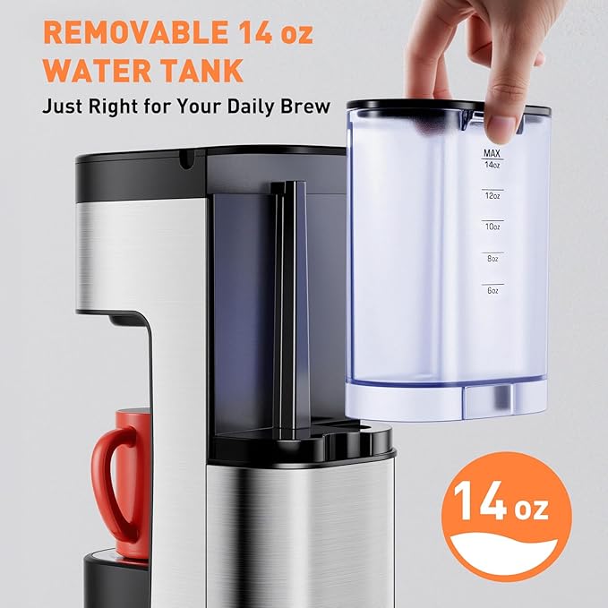 Secura Single Serve Coffee Maker K Cup and Ground 2-In-1 Coffee Maker with 3 Brew Modes Removable Reservoir &amp Drip Tray 6 to 12 Oz Brew Sizes