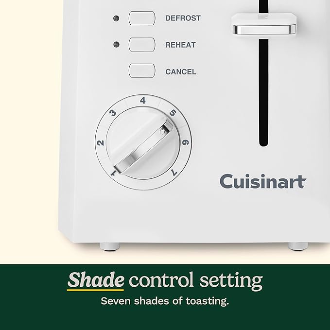 Cuisinart CPT-122 2-Slice Compact Plastic Toaster Slots for Bagels &amp Bread 7 Shade Settings Cancel/Defrost/Reheat Functions Removable Crumb Tray Small Kitchen Appliance for Home &amp Office