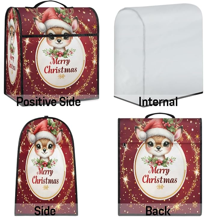 cfpolar Kitchen Aid Mixer Cover Compatible with 6-8 Quarts Christmas Elk Holly Stand Mixer Cover Kitchen Aid Mixers Accessories Appliance Organizer Bag Dust Covers with Zipper Pocket
