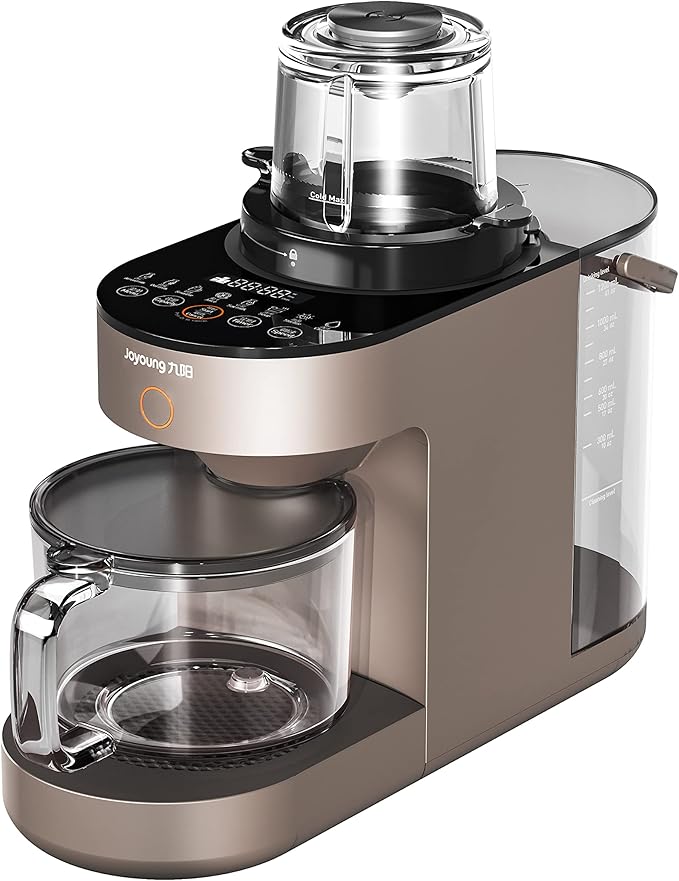 JOYOUNG Blender Fully Automatic Soy Milk Maker Glass Blender Cold and Hot with 8 Presets Self-cleaning Soup Maker Almond Milk Oat Milk Shakes and Smoothies Soy Milk. (Brown)