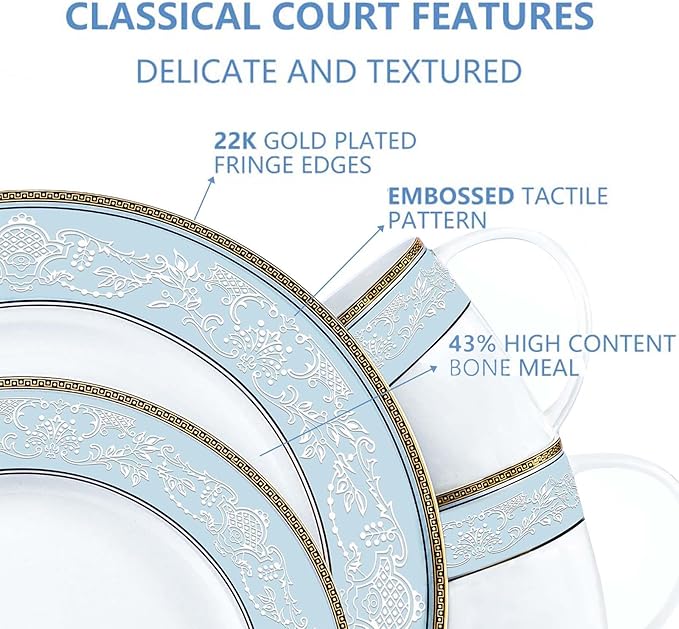 Fine Bone China Dinnerware Set16 Pcs Classic Relief Pattern Gilt Edged High Grade Porcelain Tableware Sets For 4 People with Gift Box Packaging
