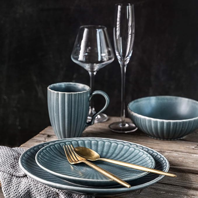 Porcelain Dinnerware Sets Retro Style Three-Dimensional Relief Cereals Bowls And Steak Plates Sets | 22 Pieces Ceramics Dinner Combination Set With Mug