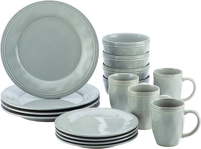 Rachael Ray Cucina Dinnerware 16-Piece Stoneware Dinnerware Set Sea -Salt Grey