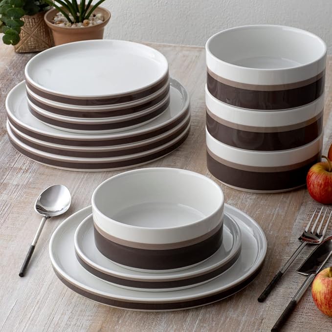 Noritake ColorStax Stripe Brown 12-Piece Dinnerware Set Service for 4