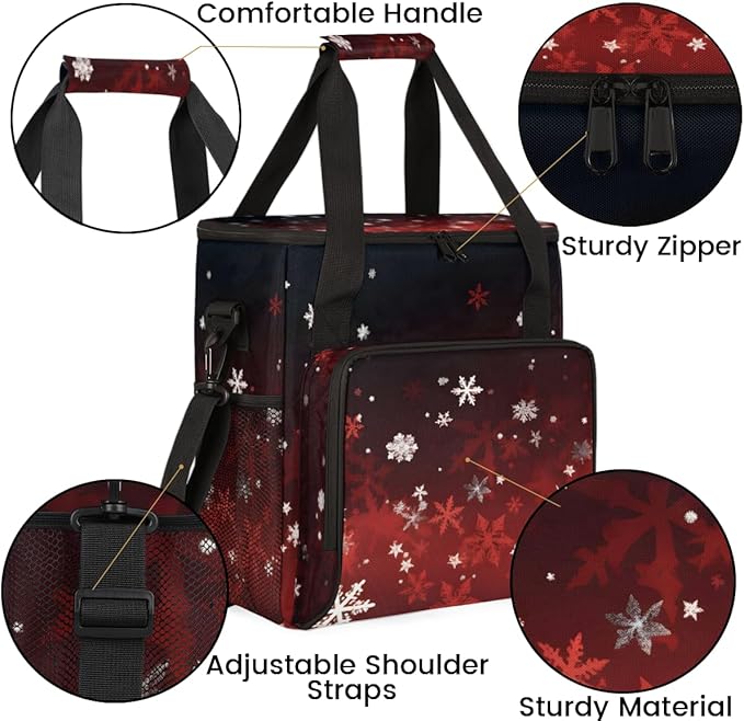Xmas Snowflakes Coffee Maker Carrying Bag Cartoon Snowflakes Travel Storage Bag Compatible with K-Mini or K-Mini Plus Single Serve Coffee Brewer Carrying Case with Multiple Pockets &amp Shoulder St