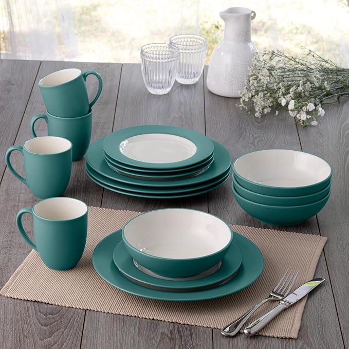 Noritake Colorwave Turquoise 16-Piece Rim Dinnerware Set Service For 4