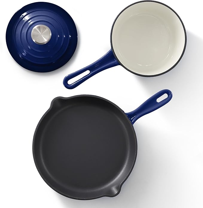 MegaChef 7 Piece Enameled Cast Iron Cookware Set in Blue