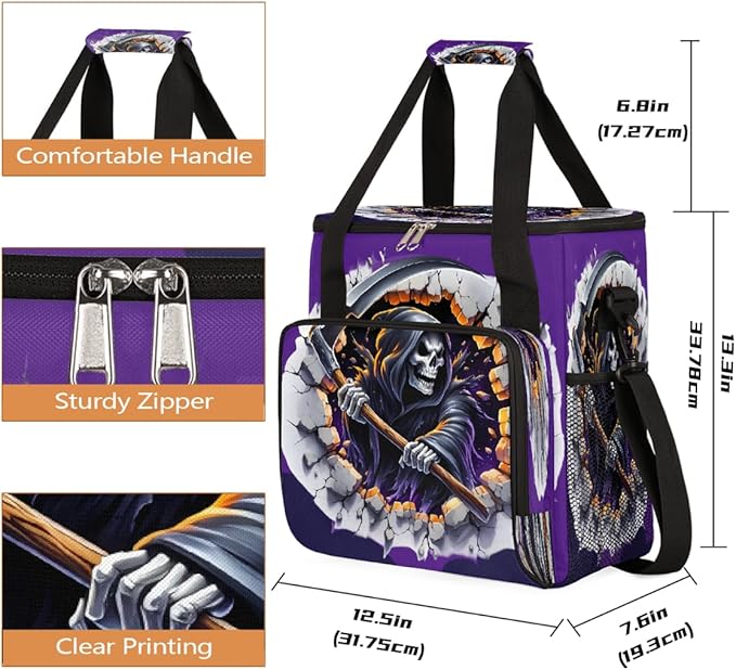 Halloween 3d Skull Scythe Coffee Maker Carring Bag Travel Carrying Storage Tote Bag Compatible with Keurig K-Mini or K-Mini Plus Portable Single Serve Coffee Brewer Case with Pockets for K-cup Pods