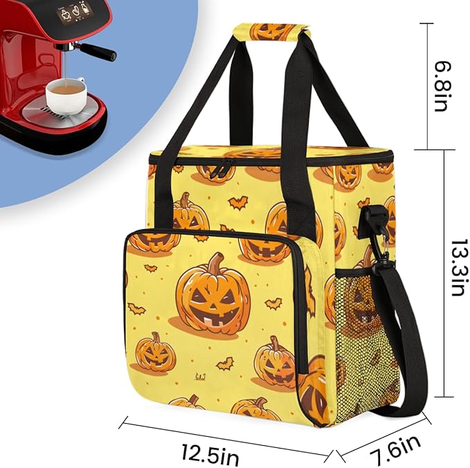 Retro Pumpkin Coffee Maker Carrying Bag Mystical Pumpkin Travel Storage Bag Compatible with K-Mini or K-Mini Plus Single Serve Coffee Brewer Carrying Case with Multiple Pockets &amp Shoulder Strap