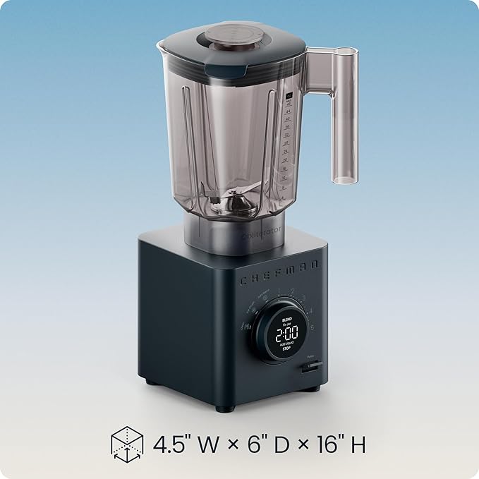 Chefman Obliterator 48 oz Countertop Blender for Smoothies 1380W Motor to Crush IceNuts &amp Frozen Fruit with Stainless Steel Blade Auto Blend Function Includes Tamper &amp Scraper-MIDNIGHT(Pack