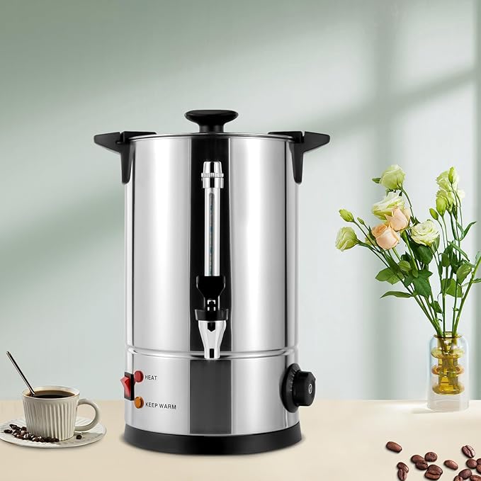 Commercial Grade Stainless Steel Percolate Coffee Maker Hot Water Urn for Catering 8L/2.11gal Premium Commercial Coffee Machine Large Stainless Steel Coffee Maker Metallic