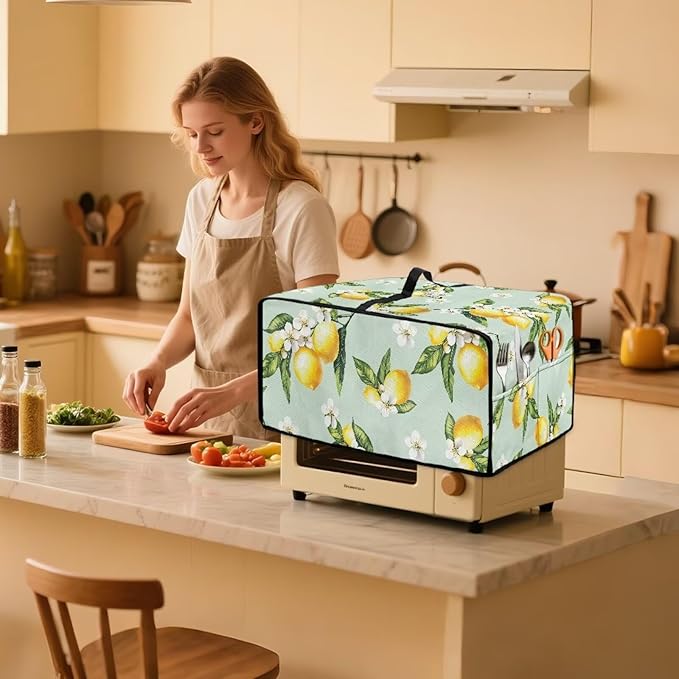 Lemon Pattern Toaster Oven Air Fryer Cover Heat-Resistant Waterproof Protective Covers Compatible with Smart Oven Air Fryer Smart Oven for Parties &amp Gatherings