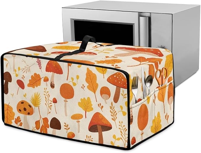 Fallen Leaves Mushroom Toaster Oven Cover Waterproof Air Fryer Compatible for Air Fryer/French Door 360 Air Fryer Toaster Oven Combo With Organizing Side Pockets
