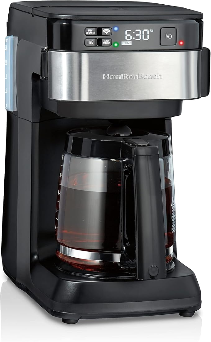 Hamilton Beach Works with Alexa Smart Coffee Maker Programmable 12 Cup Capacity Black and Stainless Steel (49350R)