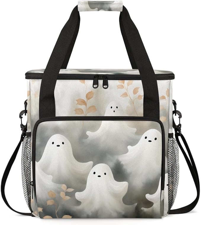 Glitter Halloween Ghosts Coffee Maker Carrying Bag Travel Storage Bag Compatible with K-Mini or K-Mini Plus Single Serve Coffee Brewer Carrying Case with Multiple Pockets &amp Shoulder Strap