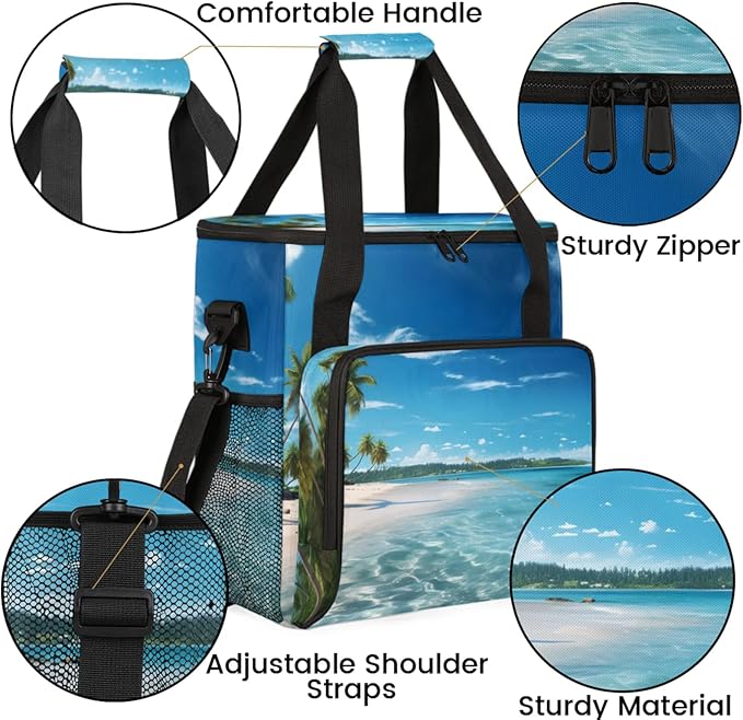 Summer Ocean Coffee Maker Travel Bag for Keurig K-Mini/K-Mini Plus Insulated Waterproof Tote with Pockets for K-Cup Portable Single-Serve Brewer Case