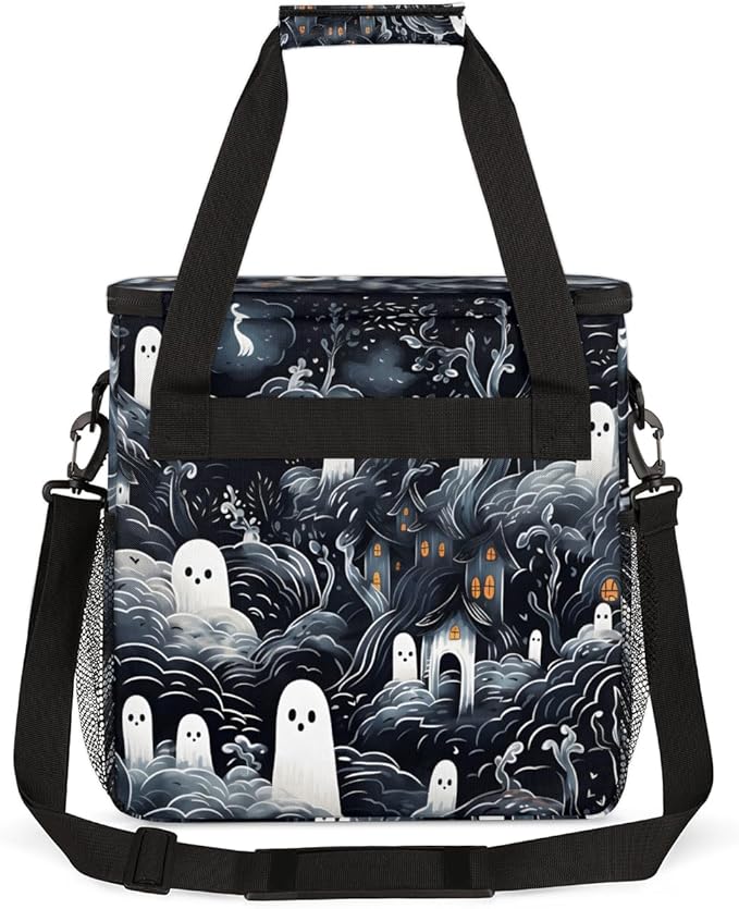 Magic Halloween Ghosts Coffee Maker Carrying Bag Travel Storage Bag Compatible with K-Mini or K-Mini Plus Single Serve Coffee Brewer Carrying Case with Multiple Pockets &amp Shoulder Strap