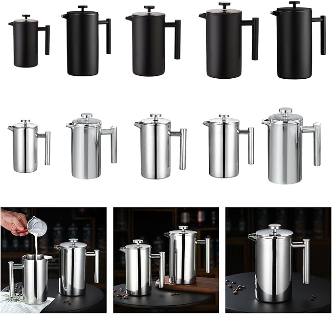 304 Stainless Steel Frenchs Press Coffee Maker Insulated Frenchs Press with Double Filter Systems Food Grade Frenchs Coffee Presses for Homes Kitchen and Travel