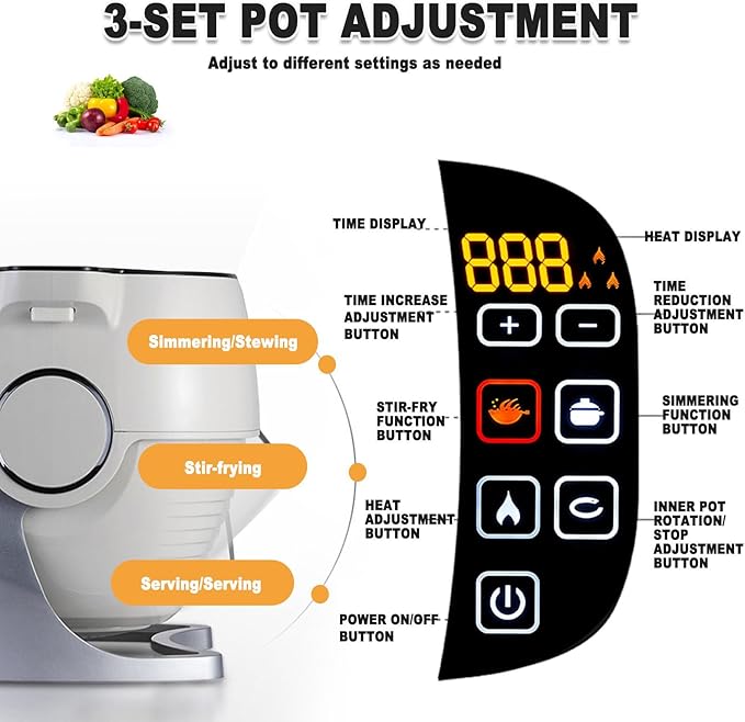 Automatic Cooking Wok Fried Rice Machine 6l Automatic Cooking Pot Adjustable Speed 360° Automatic Stir Fry Robot For Stir Frying Stewing Cooking 110V