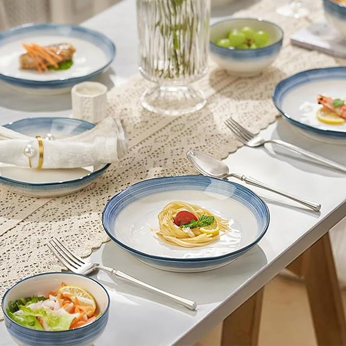 8 Pieces Plates and Bowls Dishes Sets Simple and Modern Deep Dish Dinnerware Set Thick Ceramic Dishware Sets High Temperature and Heat Resistant Easy to Heat Up Smooth Glaze for Easy Cleaning