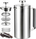 small French Press Coffee Maker 600ml Double-Wall Insulated French Press Coffee Press Stainless Steel for travel camping Silicone handle (2-4cup 20 OZ) silver