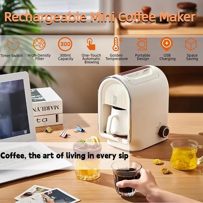 Single Serve Coffee MakerMini Drip Coffee Machine for Grounds with Reusable Filter &amp Ceramic Cup 5-8oz Pour Over Coffee Maker for Travel RV Truck Office Home