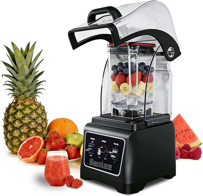 Commercial Blender Heavy Duty 2200W Professional-Grade with 64oz BPA-Free Jar Quiet Shield Self-Cleaning 6-Leaf Stainless Steel Blade for Smoothies Ice Crush Shakes - Restaurant &amp Kitchen Use