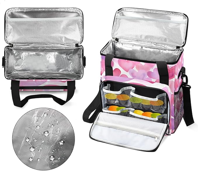 Pink Blue Heart Coffee Maker Carrying Bag Portable Travel Storage Tote Bag Compatible with K-Mini or K-Mini Plus Single Serve Coffee Brewer Carrying Case with Multiple Pockets &amp Shoulder Strap