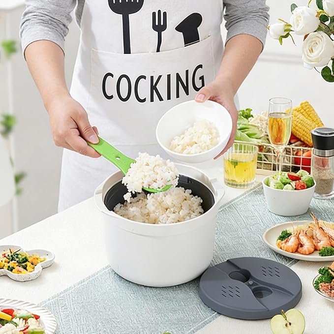 Microwave Rice Cooker Steamer 2L Microwave Rice Steamer Pasta Cooker with Strainer Non-stick Microwave Cookware Set for Rice Pasta Vegetables Quinoa Oatmeal