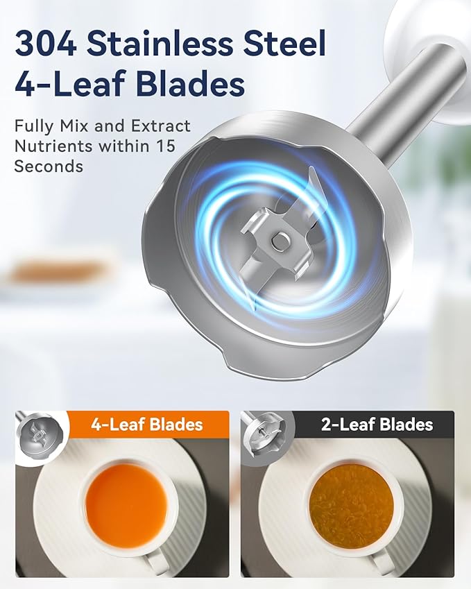 Immersion Blender Handheld 1000W 5 in 1 Corded Stick Hand Blender Kitchen with 12 Speed BPA-Free Mixing Beaker Chopper Whisk Milk Frother Perfect Emulsifier for Soup Baby Food Sauce Puree