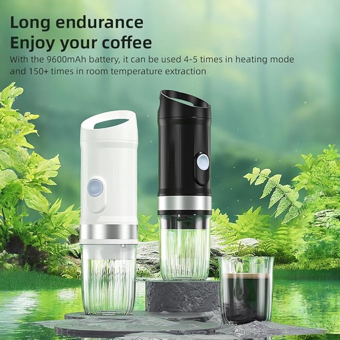 Portable Electric Espresso Coffee Machine Wireless Hot &amp Cold Brew 250ml Mini Single Serve Coffee Machine with 3 in 1 Coffee Powder DG Capsule 20 Pump Pressure (White)