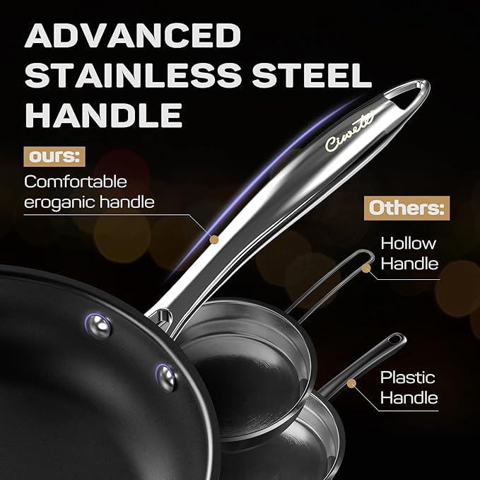 11-Piece Stainless Steel Pots and Pans Set Non Stick Tri-Ply Stainless Steel Cookware Set Induction Kitchen Cookware Sets with Steamer Insert &amp Stay-Cool Handles Dishwasher Oven Safe