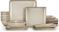 E-far Square plates and bowls Sets for 6 18-Piece Reactive Glaze Stoneware Dinnerware Sets Porcelain Dishware Sets for Kitchen Home Microwave &amp Dishwasher Safe Sandy Beige