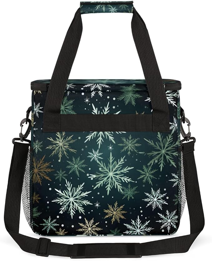 Xmas Snowflakes Coffee Maker Carrying Bag Magical Snowflakes Travel Storage Bag Compatible with K-Mini or K-Mini Plus Single Serve Coffee Brewer Carrying Case with Multiple Pockets &amp Shoulder St